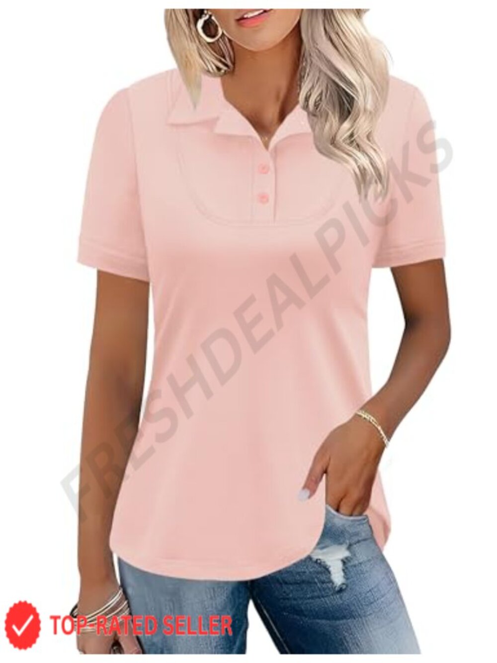 Women's V-Neck Polo Shirt Short Sleeve Collared Top Casual Work Golf